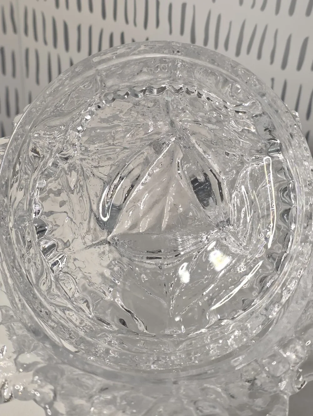 Vintage Clear Glass Cabbage Leaf Bowl with Lid Pressed Glass